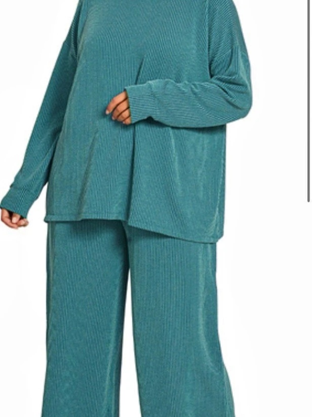 Zenana Mock Neck Top and Pants Sweater Set Teal